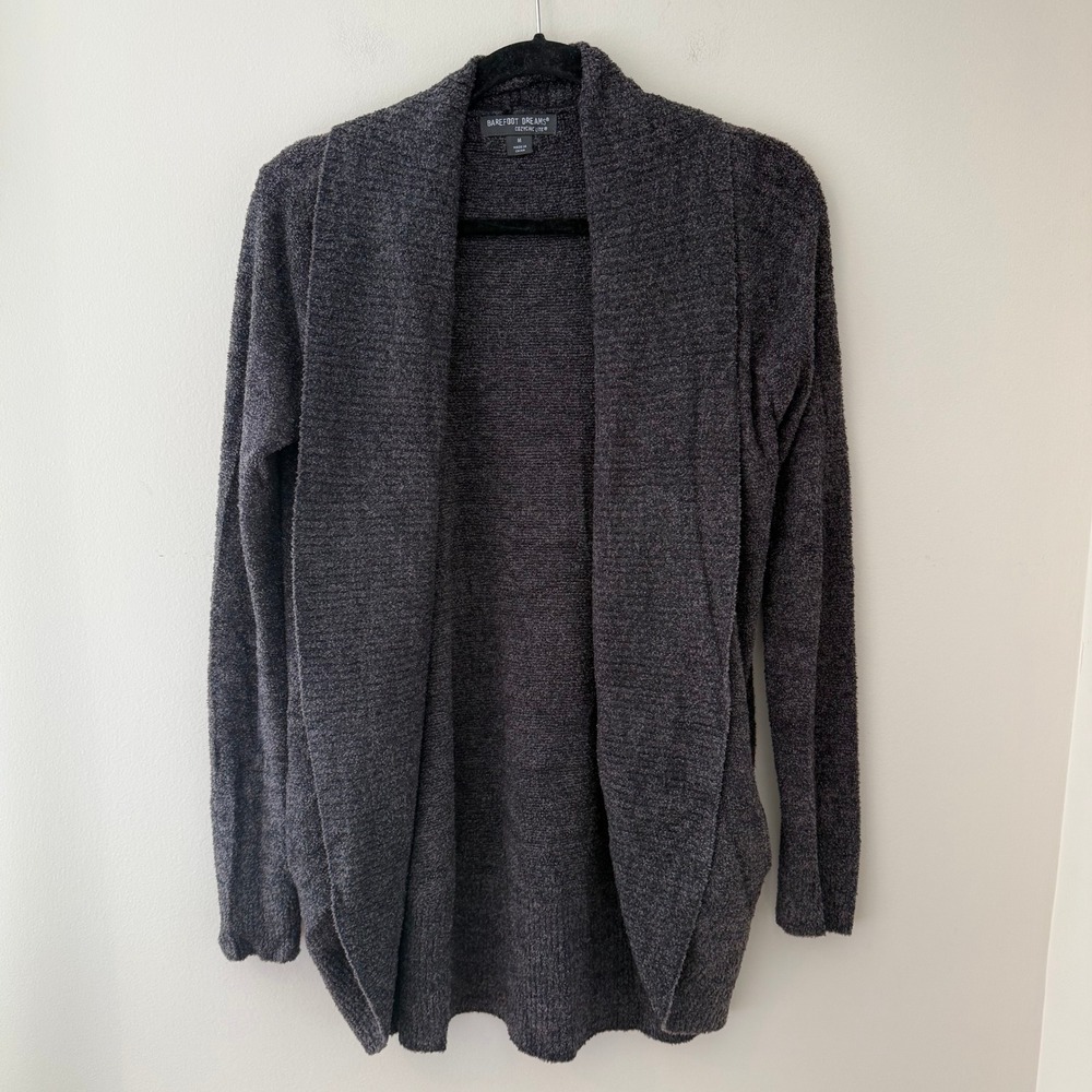 Barefoot Dreams CozyChic Lite Cardigan Charcoal Gray Open Front Sweater 452 M